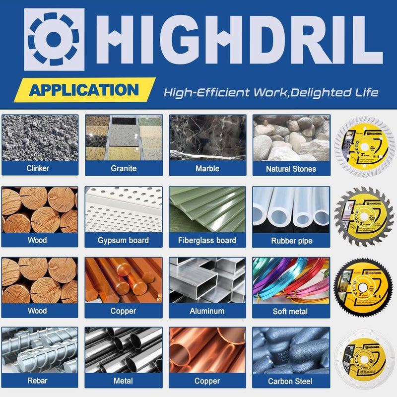 HIGHDRIL 3" 75mm Circular Saw Blade Set 4pcs - Diamond/HSS/TCT Cutting Disc for Angle Grinder Cutting Soft Metal Copper Aluminum Granite Tile Plastic Wood - Image 3